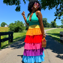 Load image into Gallery viewer, rainbow tiered halter maxi dress
