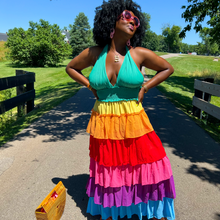 Load image into Gallery viewer, rainbow tiered halter maxi dress
